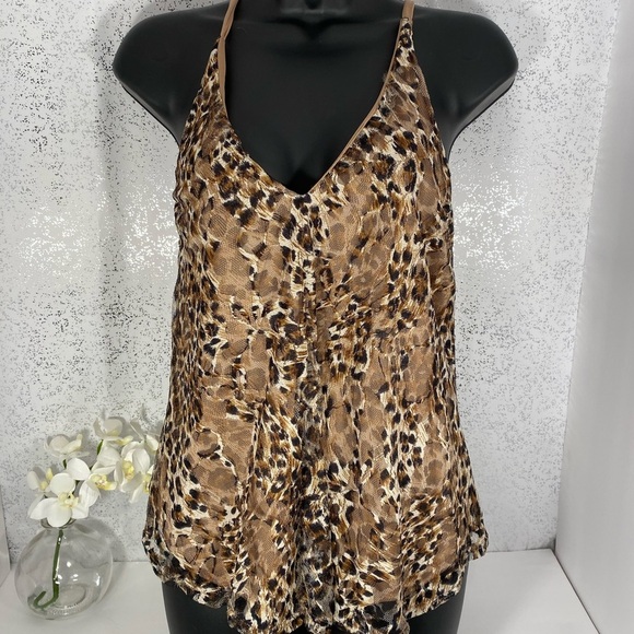 Love J Women's Small Leopard Print Sheer Tank Top Layered V-Neck Cami Blouse - Picture 11 of 15